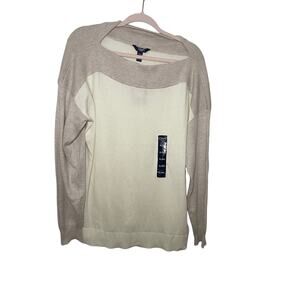 NWT Chaps  Colorblock Ivory Sweater Old Money Comfy Quiet Luxury Neutral XL